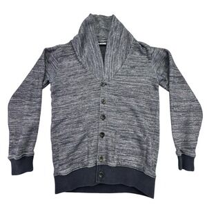 Vans Sweater Men's Small Button Up Cardigan Shawl Gray Heathered Knit Collar‎